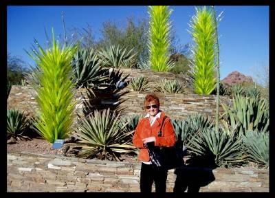 JAN IN THE REAL AND GLASS AGAVES BY DALE CHIHULY